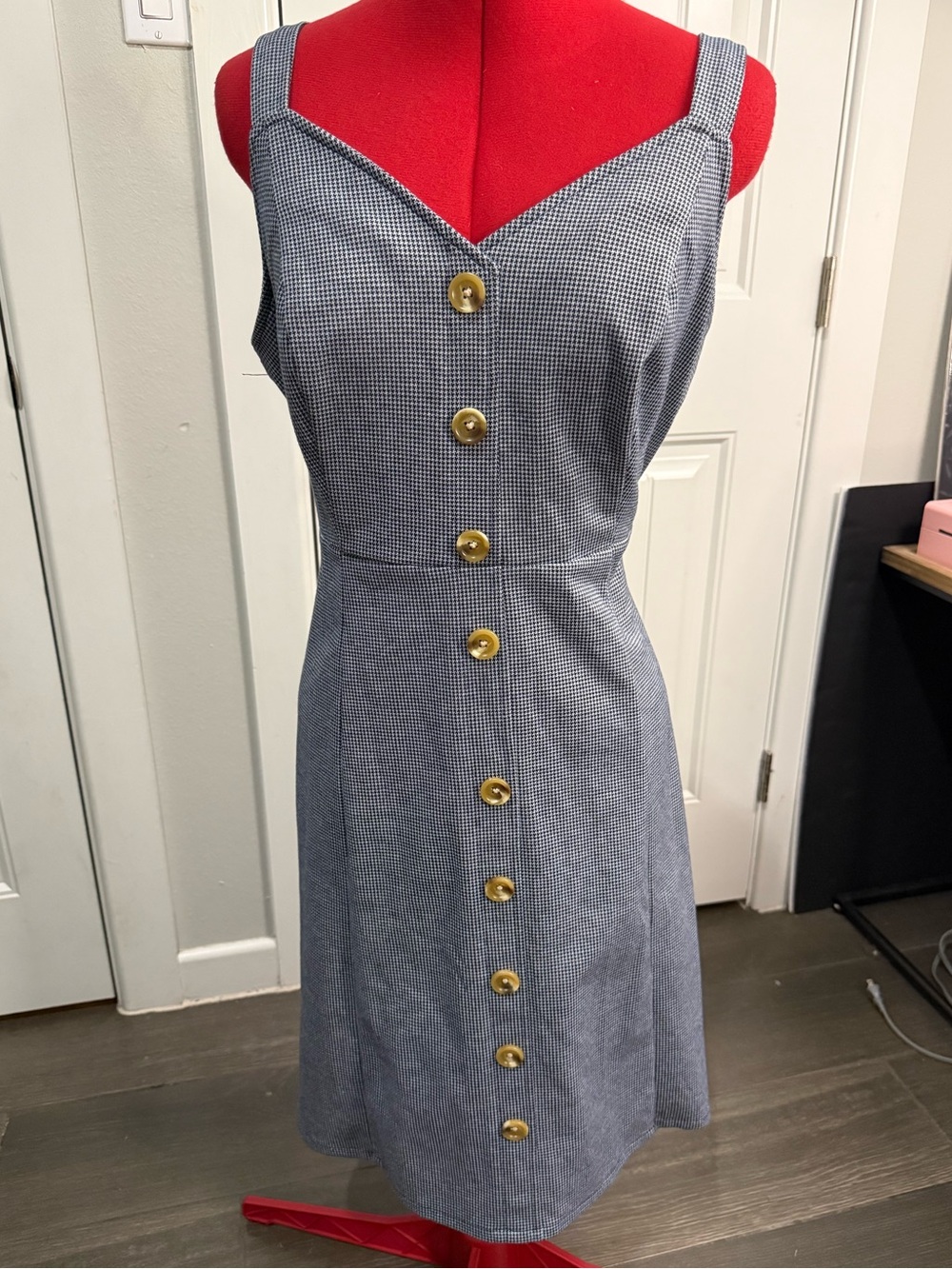 Modcloth Retro Blue Gingham faux Button-Front Midi Overalls dress Sz 1X
